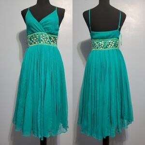 Miks Y2K Chiffon Beaded Silkworm Teal Dress Size 6
